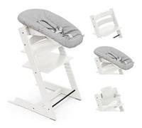 Chaise haute Stokke Tripp Trapp (White) avec Newborn Set (Grey) & Baby Set 2 (White) - Design ajustable, ergonomique et sécuritaire