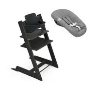 Chaise haute Stokke Tripp Trapp (Black) avec Newborn Set (Anthracite) & Baby Set 2 (Black) - Design ajustable, ergonomique et sécuritaire