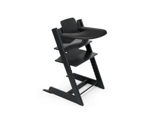 Stokke Chaise Haute Tripp Trapp® + Baby Set² + Plateau - Noir | Solution 2-en-1 dès 6 mois. Inclut la chaise en bois, le Baby Set² pour être bien assis en sécurité, et le plateau amovible.