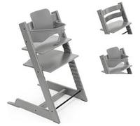 Chaise haute Stokke Tripp Trapp, Storm Grey - Comprend la chaise + le Baby Set 2 pour les enfants de 6 à 36 mois - Ajustable, ergonomique et facile à nettoyer