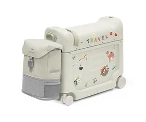 Stokke Ensemble de voyage JetKids™ Valise et Sac à dos, Vert Mer | Valise-lit à roulettes BedBox™ et sac à dos enfant assorti inclus, pour voyager sereinement.