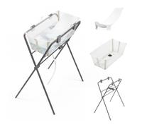 Stokke Flexi Bath® Baignoire bébé sur pied avec support nouveau-né, Beige | Hauteur ergonomique pour un bain confortable. Transat de bain nouveau-né inclus. Pliable et facile à ranger. De 0 à 4 ans.