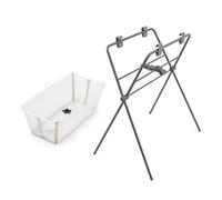 Stokke Flexi Bath® Baignoire Pliable Bébé sur pied, Beige Sable | Hauteur ergonomique pour éviter de s’agenouiller. Se replie à plat pour faciliter le rangement et le transport. De 0 à 4 ans.