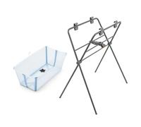 Stokke Flexi Bath® Baignoire Pliable Bébé sur pied, Bleu Océan | Hauteur ergonomique pour éviter de s’agenouiller. Se replie à plat pour faciliter le rangement et le transport. De 0 à 4 ans.