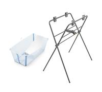 Stokke Flexi Bath (Bleu océan) + Support nouveau-né + Support Flexi Bath - Idéal pour Nouveau-né et Bébé Jusqu’à 48 mois - Pliable, durable et facile à ranger