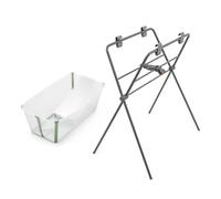 Stokke Flexi Bath (Transparent vert) + Support nouveau-né + Support Flexi Bath - Idéal pour Nouveau-né et Bébé Jusqu’à 48 mois - Pliable, durable et facile à ranger
