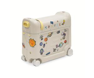 Stokke JetKids™ BedBox™ Valise Enfant à roulettes et Lit, Blanc Lune | Valise cabine à roulettes sur laquelle l'enfant s'assoit, se transforme en lit en avion, de 2 à 7 ans, matelas inclus.
