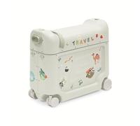 Stokke JetKids™ BedBox™ Valise Enfant à roulettes et Lit, Vert Mer | Valise cabine à roulettes sur laquelle l'enfant s'assoit, se transforme en lit en avion, de 2 à 7 ans, matelas inclus.