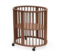 Stokke Sleepi Mini, Brun Chaud - Lit Ovale pour 0-6 Mois - Base réglable en Hauteur, Roues pivotantes verrouillables, sommier perforé pour la Circulation de l'air