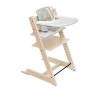 Stokke Tripp Trapp Chaise haute 2 (naturel), coussin 2 (gris nordique) + plateau Stokke (blanc) - Comprend une chaise + ensemble bébé avec harnais amovible pour enfants de 6 à 36 mois