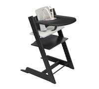 Stokke Tripp Trapp Chaise Haute 2 (Noir), Coussin 2 (Nordic Grey) + Plateau Stokke (Noir) - Comprend Chaise + Ensemble Bébé avec Harnais Amovible pour Enfants 6-36 Mois
