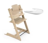 Stokke Tripp Trapp Chaise Haute en Chêne (Naturel) avec le Plateau Stokke (Blanc) - Comprend la chaise + le Baby Set 2 pour les enfants de 6 à 36 mois - Ajustable, ergonomique et facile à nettoyer