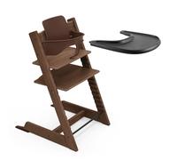 Stokke Tripp Trapp Chaise Haute en Chêne (Warm Brown) avec le Plateau Stokke (Noir) - Comprend la chaise + le Baby Set 2 pour les enfants de 6 à 36 mois - Ajustable, ergonomique et facile à nettoyer
