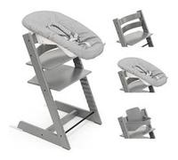 Chaise haute Stokke Tripp Trapp (Storm Grey) avec Newborn Set (Grey) & Baby Set 2 (Storm Grey) - Design ajustable, ergonomique et sécuritaire