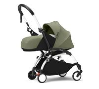 Stokke YOYO3 châssis (Blanc) avec Pack nouveau-né YOYO 0+ (Olive) - Comprend un matelas, un harnais à cinq points, une capote extensible, bandoulière rembourrée, et housse de protection