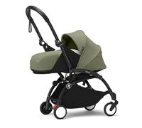Stokke YOYO3 châssis (Noir) avec Pack nouveau-né YOYO 0+ (Olive) - Comprend un matelas, un harnais à cinq points, une capote extensible, bandoulière rembourrée, et housse de protection