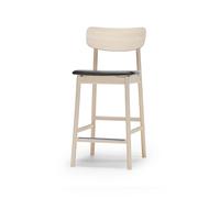 Stolab Chaise de bar Prima Vista cuir elmo noir. structure en bouleau laqué mat clair