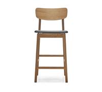Stolab Chaise de bar Prima Vista cuir Elmosoft noir. structure en chêne huilé naturel. 65 cm