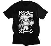 Stone Age Crew Men T-Shirt Dr Stone Anime Manga Tee Printed Mens Top Tee Black 3XL