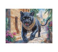 Stone Alley Vintage Panthère Noire 500 Pièces Puzzle Famille en Carton Haute Densité Difficulté Moyenne Activité Familiale Anti-Stress Loisir Créatif Jeu De Société Premium 500 PCS/52×38cm