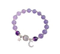 Stone Bracelet For Women Design Gray Star And Moon Beaded Bracelet For Friends And Students Petite Rhodonite Couple Classique Bracelet Bracelet Bijoux (B, One Size)