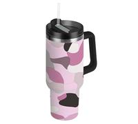 Stone Camouflage Purple Bouteille d'eau sous vide de 1200 ml avec paille avec paille résistante aux fuites - Tasse décorative à rabat pour eau, thé glacé ou café - 1200 ml
