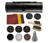 Stone & Clark Kit de cirage et d’entretien 12PC, Kit de cirage pour chaussures en cuiravec cire marron, Brosses pour cirage de chaussure, Chiffon à lustrer et chausse pied avec étui en cuir PU