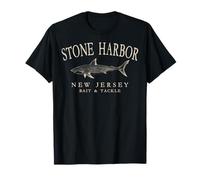 Stone Harbor New Jersey Shark Lettres Blanches Antiques T-Shirt