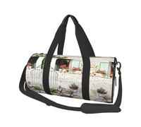 Stone House Sac de voyage rond en polyester imprimé avec bandoulière pour homme et femme, Noir , Taille unique