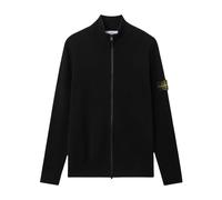Stone Island - Cardigan en coton doux côtelé - Homme - Pulls - Noir - Taille: L
