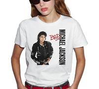 Stone K Licence T-Shirt Femme Michael Jackson Bad Officiel, Tee Shirt Iconique Pop Vintage, Impression Haute Qualité, Idée Cadeau Fan Musique Années 80, Coton, Coupe Ample