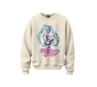 Stone Kids Sweatshirt Femme Compatible Hatsune Miku - Licence Officielle, Design Hatsune Miku Vocaloid, Beige (FR/ES, Alpha/Lettres, TG, Taille Normale, Taille Normale, Beige)