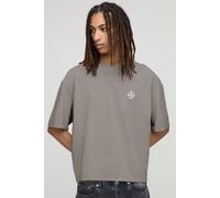 Stone Oversized Boxy Extended Neck Graphic Embroidered Washed T-Shirt homme - pierre - S, pierre