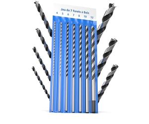 STONE REEF Lot de 7 forets à bois professionnels longs - [7 pièces avec étui] - Forets hélicoïdaux Ø 4-12 mm x 230 mm