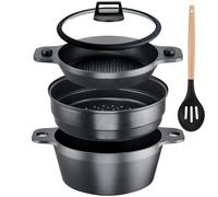 Stone&Stone Poêle antiadhésive en pierre fond à induction en acier, poêles chef professionnel (24 cm Vapeur)