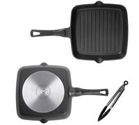 Stone&Stone Poêle grill anti-adhésif 28 cm | plaque carrée avec poignée amovible | fond induction 100 % acier | four et gaz | revêtement allemand Greblon C3+ | 1 pince incluse
