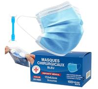Stone&Stone S&SMédica Lot de 100 Masques CHIRURGICAUX bleu certifiés CE Type IIR BFE ≥ 98% DISPOSITIF MÉDICAL 3 couches de protection chirurgical Ministère de la Santé + crochet d'oreille
