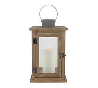 Stonebriar Candle Lantern with Handle and Hinged Door, Wood, Brown, 13"