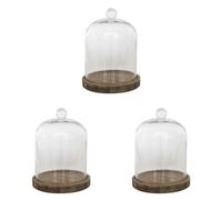 Stonebriar Cloche en Verre Transparent de 20,3 cm avec Base en Bois Rustique, Marron (Lot de 3)