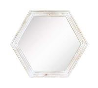 Stonebriar Miroir Mural Hexagonal décoratif à Suspendre avec Cadre en Bois Peint en Blanc usé et Support de Suspension attaché 61 cm