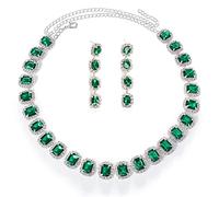 STONEFANS Collier ras du cou avec strass vert émeraude pour femme - Collier ras du cou carré étincelant en argent sterling (ensemble de bijoux verts), argent sterling, Adjustable, Argent sterling,