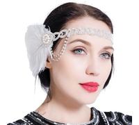 STONEFANS Gatsby - Serre-tête à plumes et strass pour femme - Style années 1920 - Avec cristaux rugissants - Pour soirée dansante - Argenté