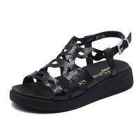 Stonefly 220958 Vague Patent Black Sandales pour Femmes en cuir verni noir compensé bas, Noir , 38 EU