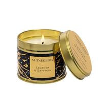 Stoneglow Bougie en étain Motif Luna Cuir et safran