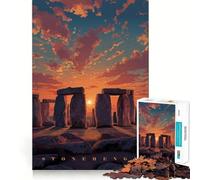 Stonehenge au Coucher du Soleil Puzzle Pixel Art pour Adultes de 1000 pièces Casse-tête et détente Image Amusante à Assembler Surprise chaleureuse 50x75cm