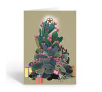 Stonehouse Collection Carte de Noël simple figue de barbarie - Carte de vœux 12,7 x 17,8 cm avec Roadrunner, fruits rouges et étoile - Carte de vacances du désert du sud-ouest - Fabriquée aux