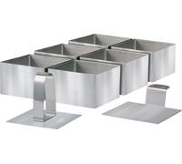 STONELINE Set de 6 Anneaux à Dessert et Anneaux Alimentaires Carée 8 cm, avec 1 Poinçon et 1 Spatule, en Acier Inoxydable, Moule à Aliments (8 x 8 cm) Idéal pour Mousses, Desserts et Accompagnements