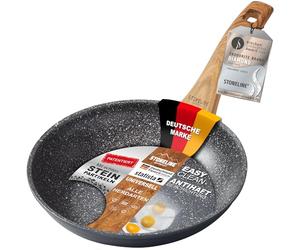 STONELINE Back to Nature Poêle à Frire 20 cm, Made in Germany, Revêtement Antiadhésif avec de vraies particules de pierre, adaptée à l'Induction, Cuire sans Huile ni Graisse, Poignée motif bois