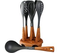 STONELINE Back to Nature Set d'Ustensiles de Cuisine, Lot de 8 avec Ustensiles de Cuisine et Support de Rangement Rotatif, pour Poêles et Casseroles à Revêtement Antiadhésif, Motif Bois