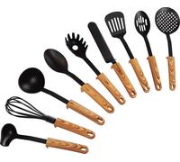STONELINE® Back to Nature Set d'ustensiles de cuisine avec support pratique, poignées en bois effet bois, plastique